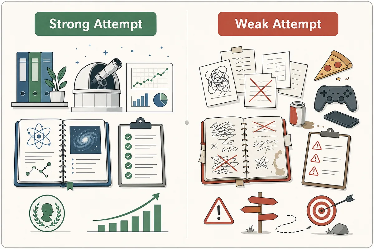 Editorial comparison of a strong BitLife Nobel attempt and a weak attempt