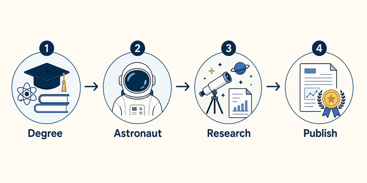 Editorial BitLife Nobel Prize route flow showing degree, astronaut work, research, and publication